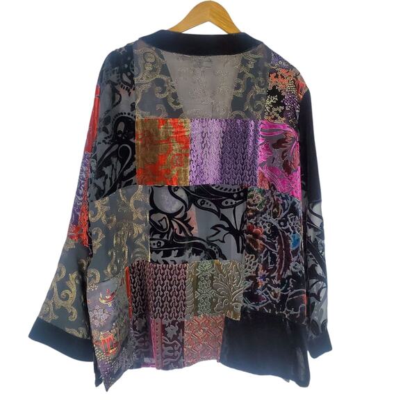 Vtg Chicos Velvet Burnout Silk Blend Kimono Topper Sz 3 XL Gothic Chic Oriental - Picture 3 of 15